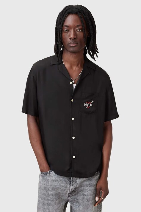 Сорочка AllSaints LOVERS чоловіча колір чорний relaxed M008SC