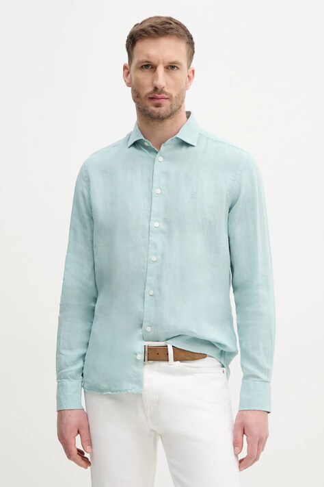 Hackett London camasa de in barbati, culoarea turcoaz, cu guler clasic, regular, HM3010266