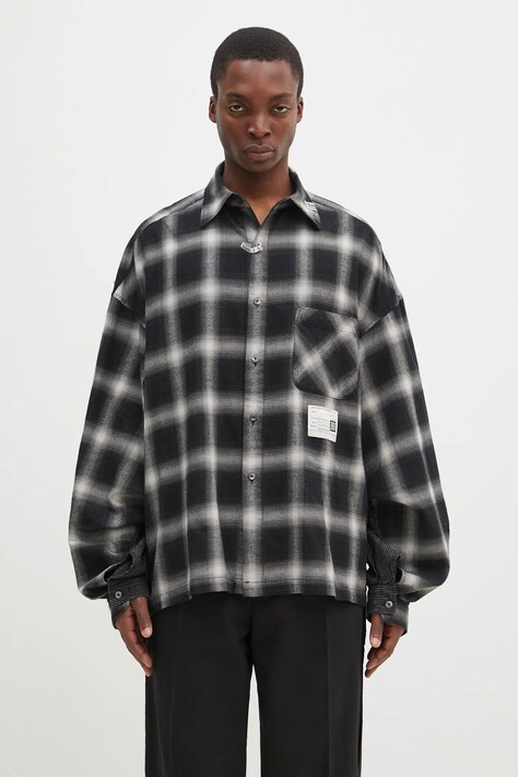 Риза с две лица от лен Maison MIHARA YASUHIRO Both Fronts L/S Shirts в черно със свободна кройка с права яка A14SH081