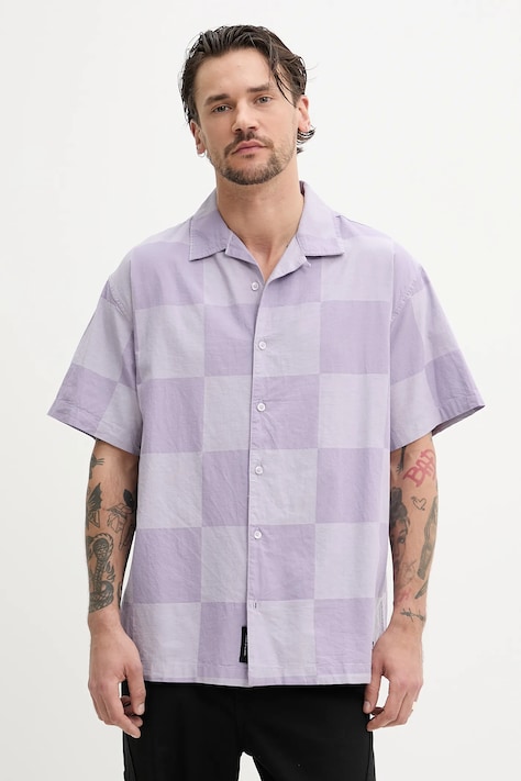 Vans cămașă din bumbac bărbați, culoarea violet, cu guler clasic, relaxed, VN000M18E571