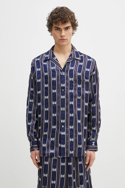 Košeľa Needles One-Up - Papillon Stripe pánska, tmavomodrá farba, voľný strih, QV106