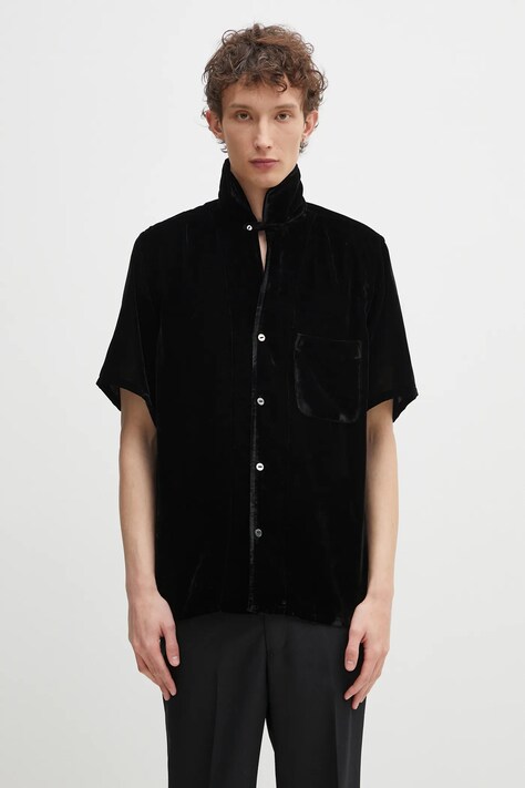 Needles camicia di velluto Italian Collar uomo colore nero QV302