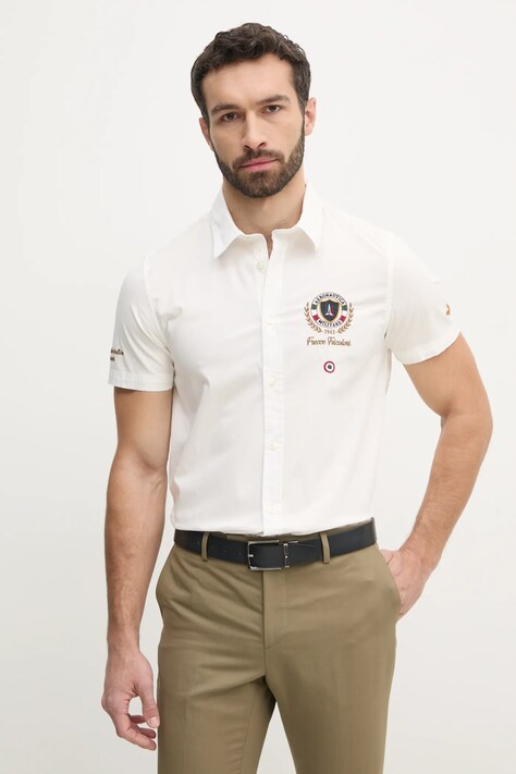 Košile Aeronautica Militare pánská, béžová barva, regular, s klasickým límcem, CA1285CT3288