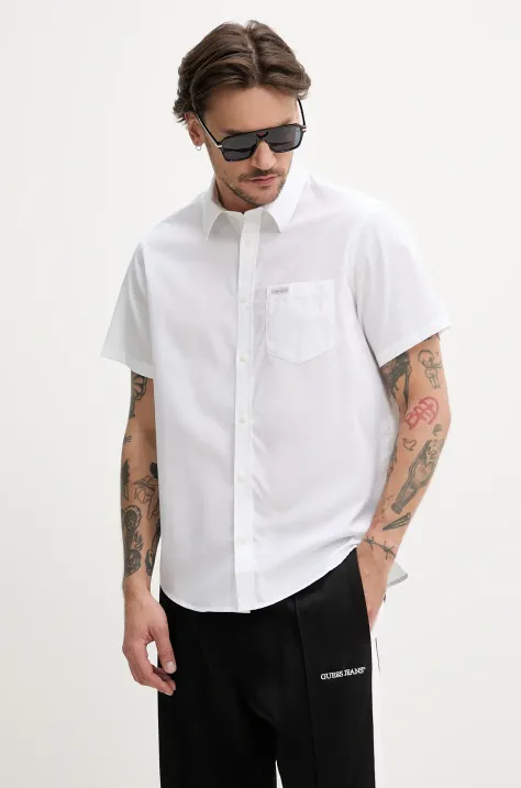 Βαμβακερό πουκάμισο Guess Jeans ανδρικό, χρώμα: άσπρο, M5GH16 WH7P1
