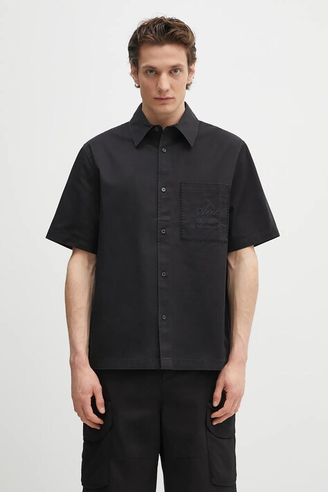 Bavlněná košile Axel Arigato Stitch Embroidered Shirt pánská, černá barva, relaxed, s klasickým límcem, A3050001