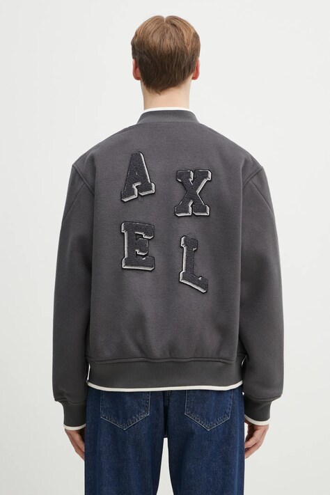 Vlnená bunda bomber Axel Arigato Typo Varsity Jacket šedá farba, prechodná, A3074003