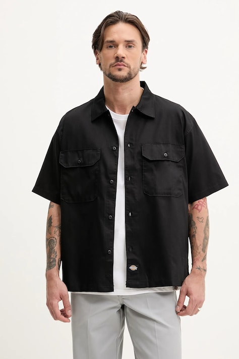Košeľa Dickies pánska, čierna farba, voľný strih, s klasickým golierom, DK0A4Z7QBLK1