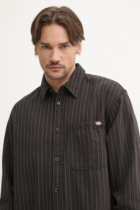 Хлопковая рубашка Dickies мужская цвет чёрный relaxed классический воротник DK0A4Z7NBLK1