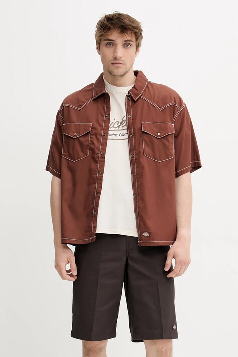 Dickies cămașă culoarea maro, cu guler clasic, relaxed, DK0A4Z7MK471
