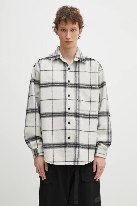 MKI MIYUKI ZOKU wool blend shirt Check Flannel Shirt men's beige color relaxed CHECK.FLANNEL.SHIRT.OFF