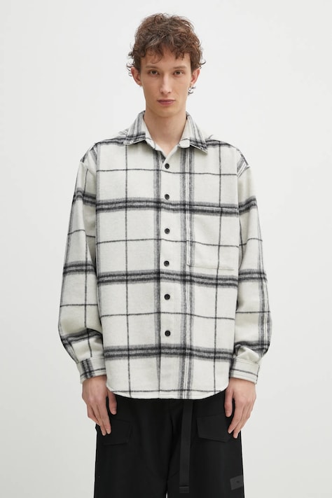 MKI MIYUKI ZOKU wool blend shirt Check Flannel Shirt men's beige color relaxed CHECK.FLANNEL.SHIRT.OFF