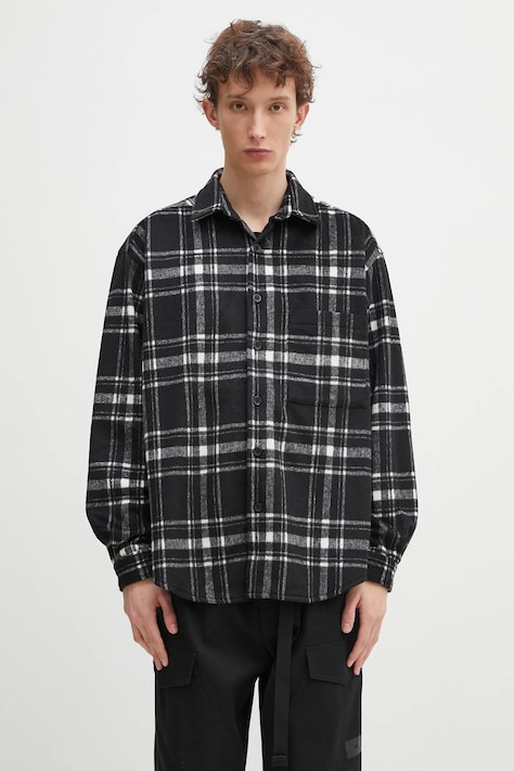 Сорочка з домішкою вовни MKI MIYUKI ZOKU Check Flannel Shirt чоловіча колір чорний relaxed класичний комір CHECK.FLANNEL.SHIRT.BLA