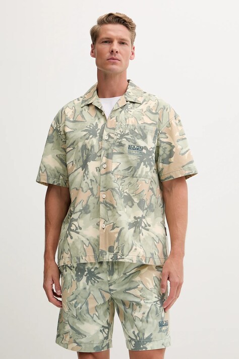 Džínová košile Napapijri G-Talla pánská, zelená barva, relaxed, NP0A4IDJFCU1