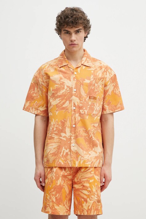 Rifľová košeľa Napapijri G-Talla pánska, oranžová farba, voľný strih, s klasickým golierom, NP0A4IDJFED1