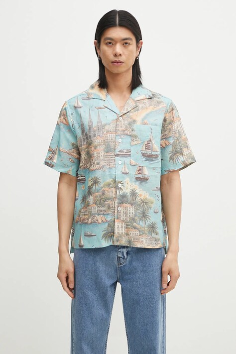 RHUDE linen shirt Sailing Map men's blue color relaxed RHPS25SR01012