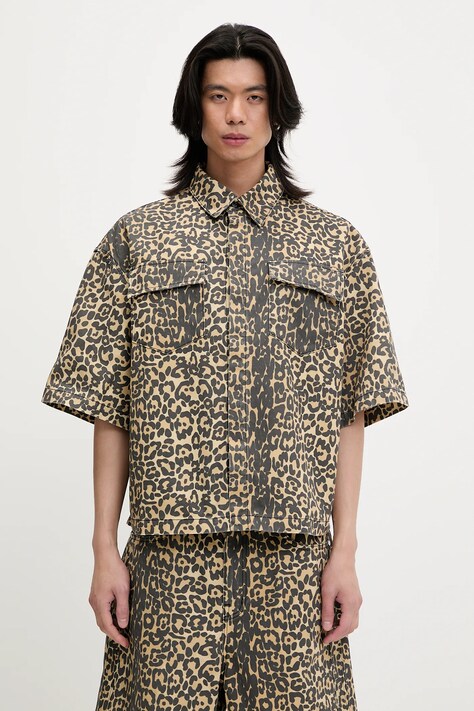 RHUDE cămașă din bumbac Leopard Boxy Work culoarea maro, cu guler clasic, relaxed, RHSS25SR05012