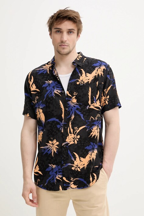 Rip Curl cămașă bărbați, culoarea negru, cu guler clasic, regular, 03QMSH