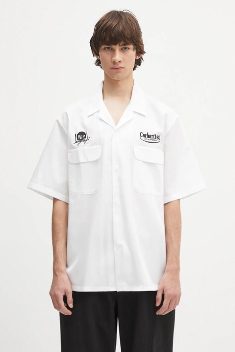 Košile Carhartt WIP S/S Deli Shirt pánská, bílá barva, relaxed, s klasickým límcem, I034738