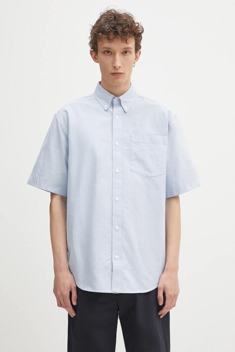 Bavlněná košile Carhartt WIP S/S Braxton Shirt pánská, modrá barva, relaxed, s límečkem button-down, I031454.1ONXX