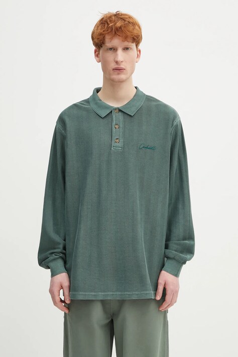 Carhartt WIP longsleeve din bumbac L/S Morrison Rugby Shirt culoarea verde, uni, I034568.CIPG