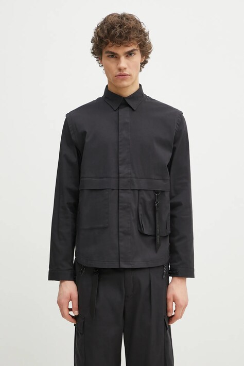 Košile Alpha Industries Utility Overshirt pánská, černá barva, relaxed, s klasickým límcem, 756116.03