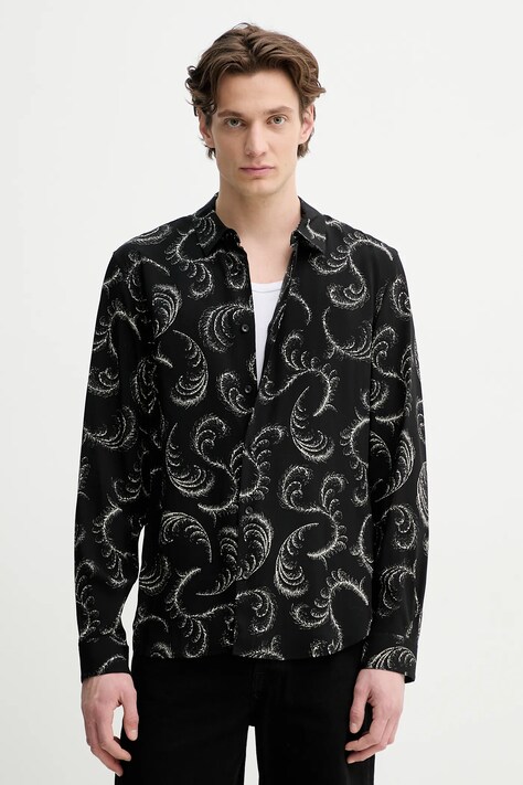 The Kooples koszula męska kolor czarny regular z kołnierzykiem klasycznym HCCL30019K