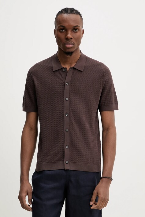Хлопковая рубашка Theory цвет коричневый regular классический воротник P0384702