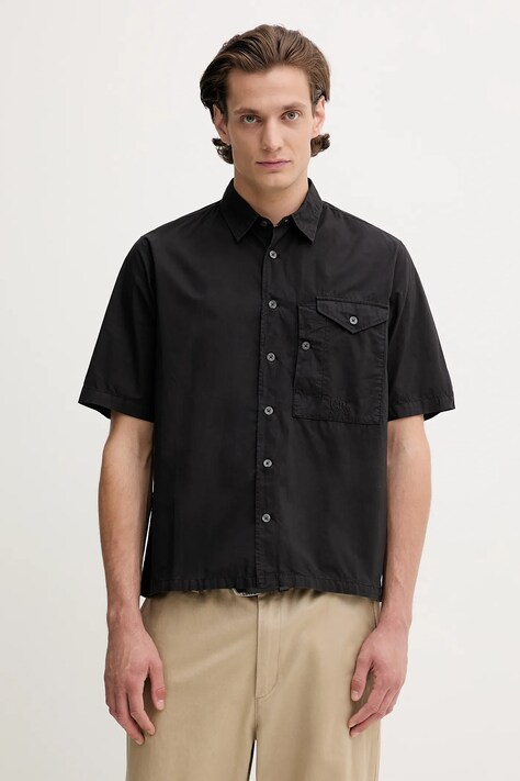 Βαμβακερό πουκάμισο C.P. Company ανδρικό, χρώμα: μαύρο, 18CMSH249A005328G