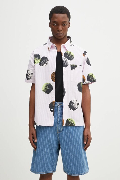 Bavlněná košile ICECREAM Scoop Ss Shirt růžová barva, relaxed, s klasickým límcem, IC25116