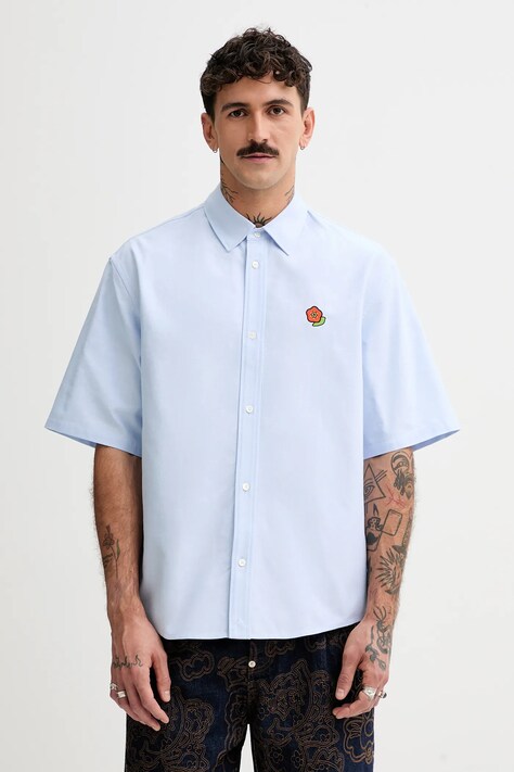 Kenzo koszula bawełniana męska kolor niebieski relaxed z kołnierzykiem klasycznym FF55CH1279LO.64