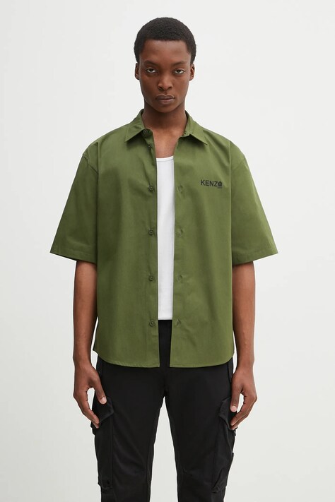 Kenzo koszula bawełniana męska kolor zielony relaxed z kołnierzykiem klasycznym FF55CH1299LP.50