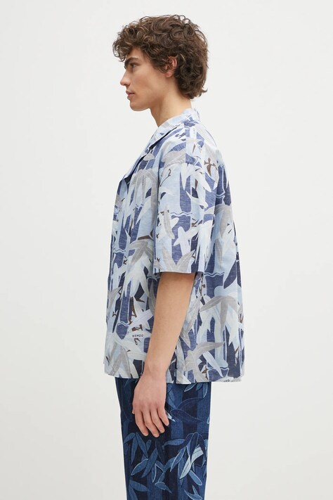 Kenzo koszula z domieszką lnu męska kolor niebieski relaxed FF55CH1309P1.77