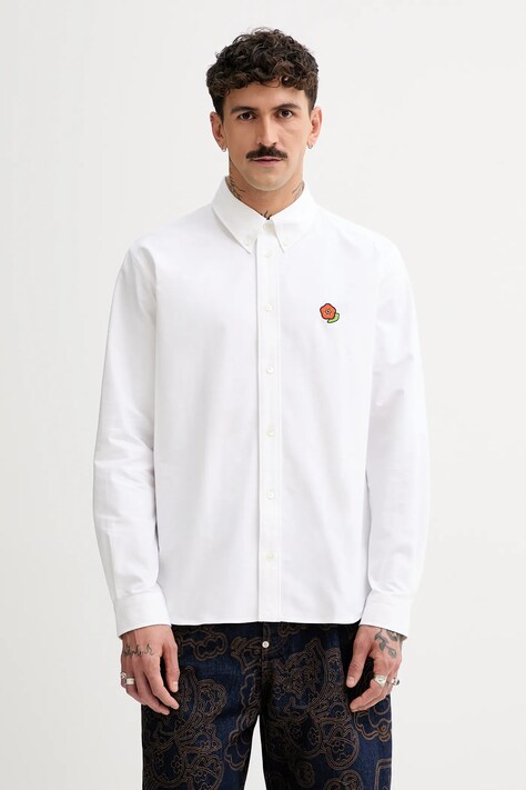 Kenzo koszula bawełniana męska kolor biały regular z kołnierzykiem button-down FF55CH4109LO.01