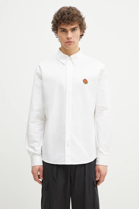 Bavlněná košile Kenzo bílá barva, regular, s límečkem button-down, FF55CH4109LO.01