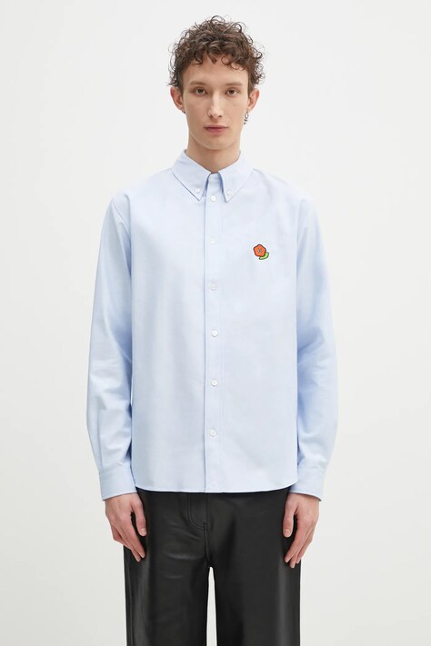Kenzo koszula bawełniana męska kolor niebieski relaxed z kołnierzykiem button-down FF55CH4109LO.64