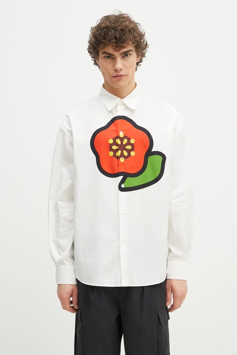 Bavlněná košile Kenzo bílá barva, relaxed, s klasickým límcem, FF55CH4309P5.01