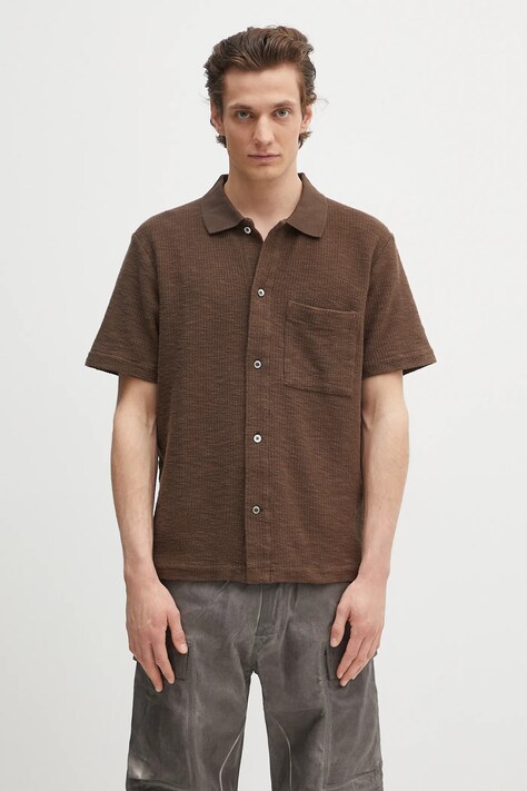 Norse Projects cămașă din bumbac Gustav Crochet Jersey Shirt culoarea maro, cu guler clasic, relaxed, N01.0683.2033