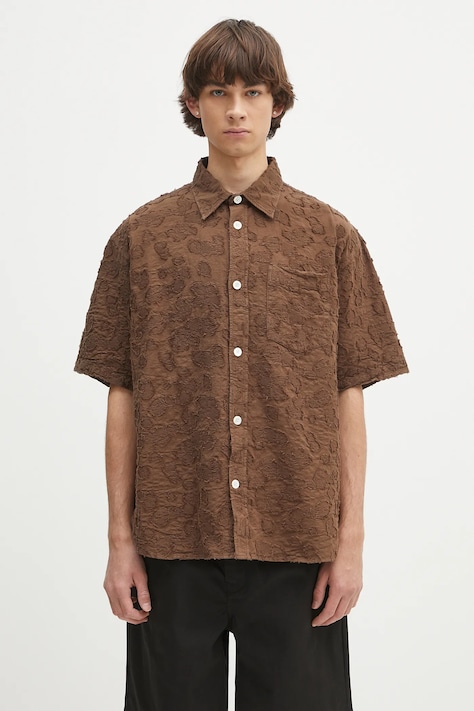 Norse Projects cămașă Mo Oversized Fil Coupe SS Shirt culoarea maro, cu guler clasic, relaxed, N40.0830.2033