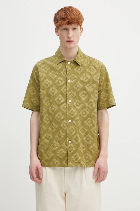 Bavlněná košile Norse Projects Mads Batik SS Shirt pánská, zelená barva, regular, N40.0833.8037
