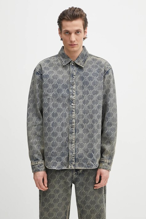 Bavlněná košile Daily Paper Shield Laser Denim Shirt pánská, modrá barva, relaxed, s klasickým límcem, 2511154