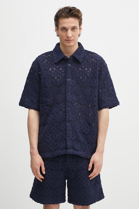 Daily Paper shirt Lace Shield Ss Shirt navy blue color relaxed 2511118