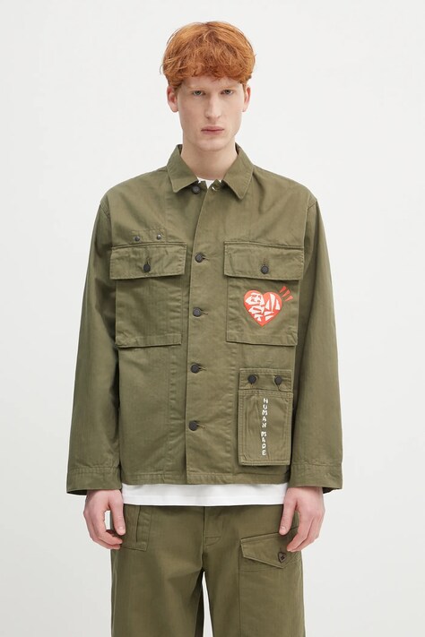 Памучна риза Human Made Military Shirt в зелено със стандартна кройка с класическа яка HM29SH004
