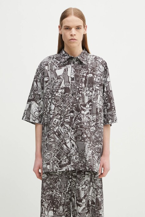 Marcelo Burlon koszula bawełniana Aop Mech Bowling Shirt Dark Grey Medium męska kolor szary relaxed z kołnierzykiem klasycznym CMGG002S25FAB0010706
