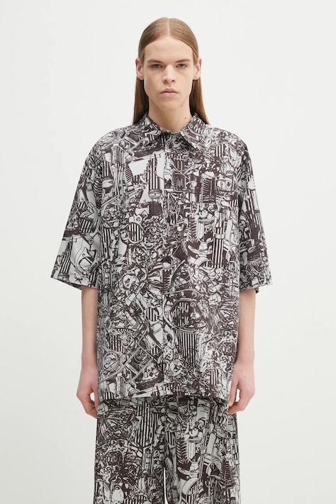 Бавовняна сорочка Marcelo Burlon Aop Mech Bowling Shirt Dark Grey Medium чоловіча колір сірий relaxed класичний комір CMGG002S25FAB0010706