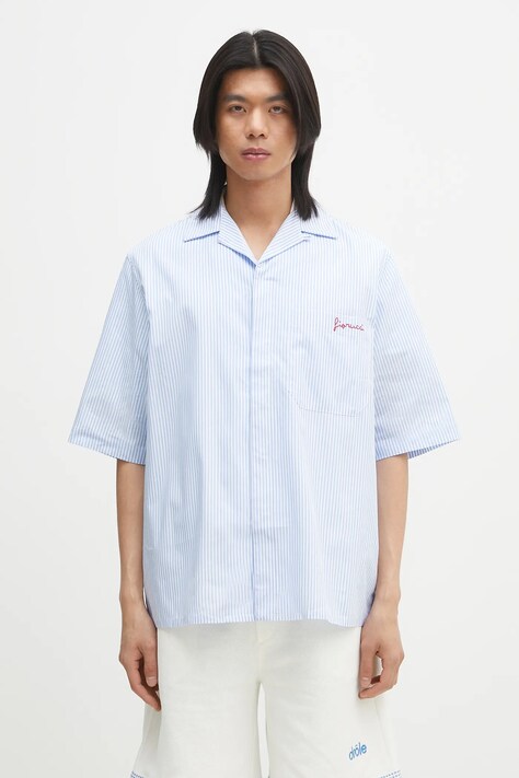 Хлопковая рубашка Fiorucci Striped Logo Bowling мужская relaxed классический воротник M02SPTSS295CO01BL02