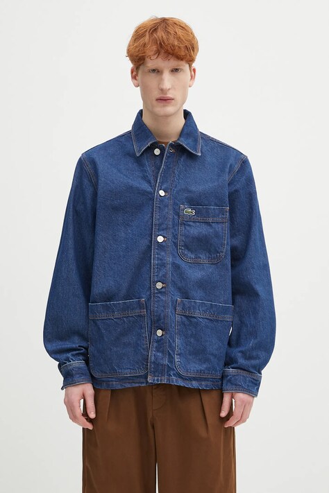 Džínová košile Lacoste pánská, tmavomodrá barva, regular, s klasickým límcem, CH9222