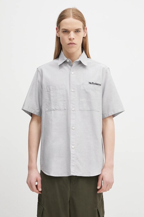 No Problemo koszula bawełniana SS Uniform Shirt męska kolor szary relaxed z kołnierzykiem klasycznym NP4010303