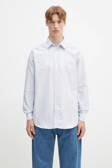 No Problemo koszula bawełniana No Problemo LS Stripe Shirt męska kolor niebieski regular z kołnierzykiem klasycznym NP4010103