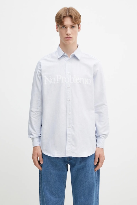 No Problemo koszula bawełniana No Problemo LS Stripe Shirt męska kolor niebieski regular z kołnierzykiem klasycznym NP4010103