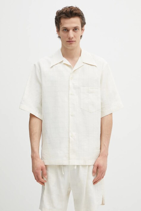 Wales Bonner koszula Highlife Bowling męska kolor beżowy relaxed z kołnierzykiem klasycznym MS25SH08.VI02.0959